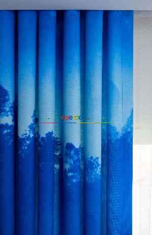 Hazır Ölçülü Dökümlü Kumaştan Mavi Dağ Manzaralı Baskılı Pilesiz Fon Perde 1. Kalite