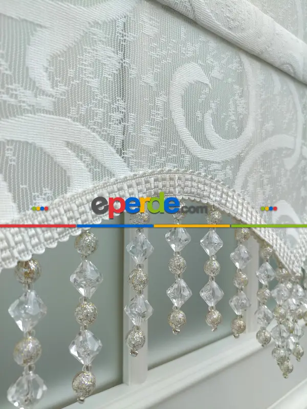 Jakar Örme Tül-dilay 801 Ekru Çiftli Sistem Dantel Desenli Perde- Ekru