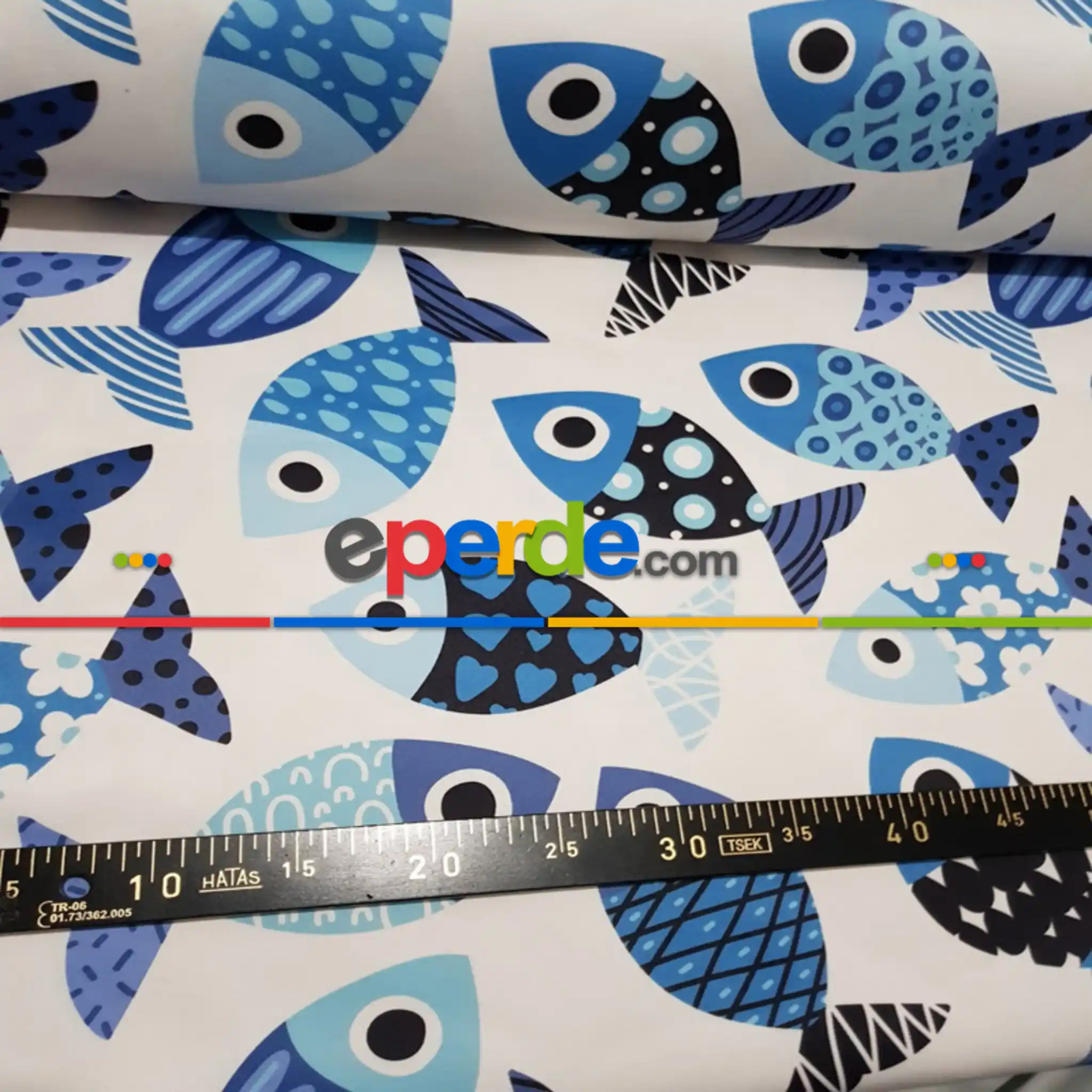 Balık Desenli Fon Perde Evm493 Kumaşı Kalındır Duck Bezi Değildir- Beyaz- Çok Renkli 3