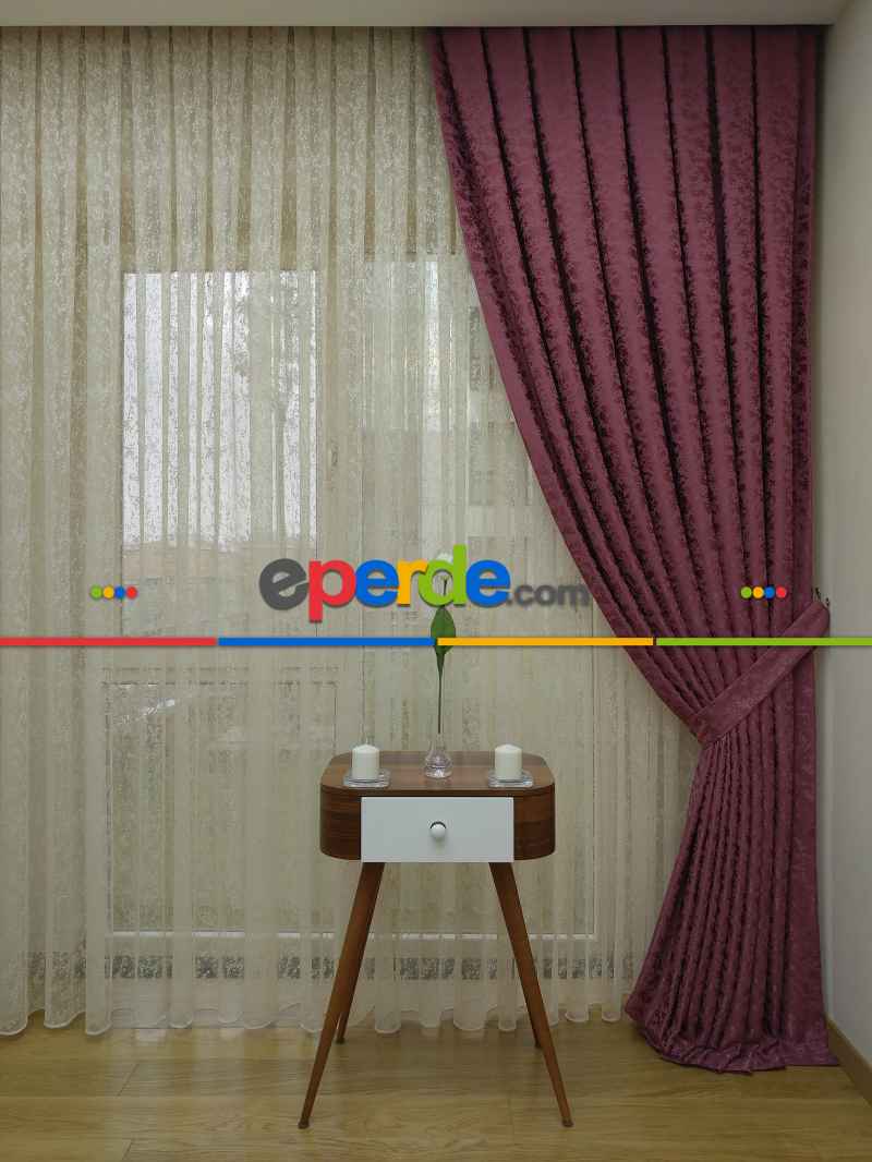 Koyu Gül Kurusu Rengi Duz Jakar Fon Perde (150)- Kiremit Rengi