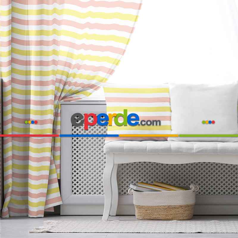 Çocuk Odası - Çocuk Fon Perde Evim1616-10 Kumaşı Kalındır Duck Bezi Değildir- Mavi-beyaz