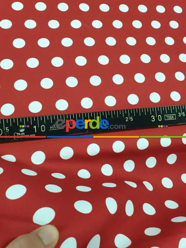 Puantiye Desenli Fon Perde Evm408-1 Kumaşı Kalındır Duck Bezi Değildir- Beyaz-Bordo