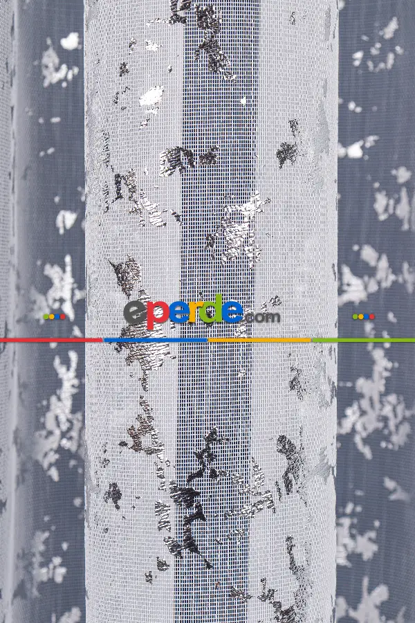 Salon Tül - Cam Kırığı Dijital Baskılı Tül Perde Ekru-gümüş