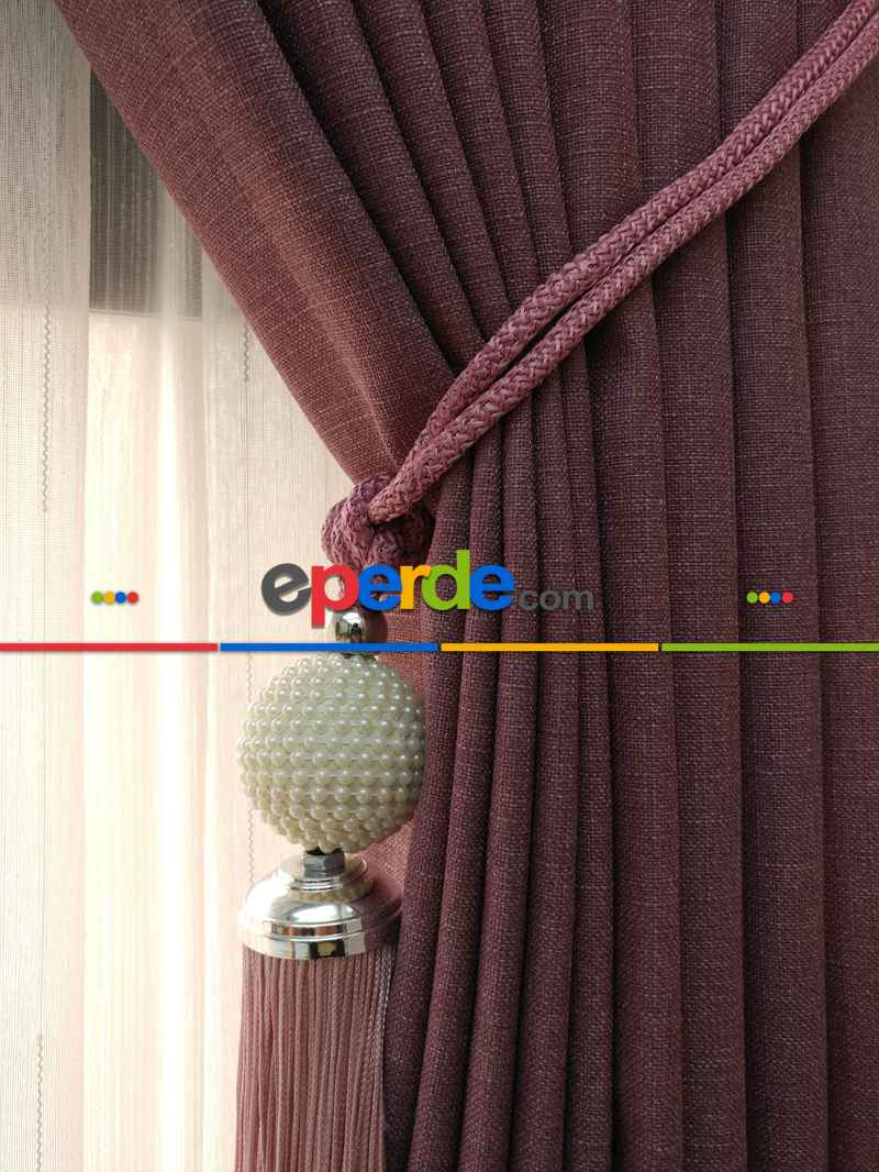 Yatak Odası - Keten Mürdüm Renk Düz Fon Perde - Mürdüm