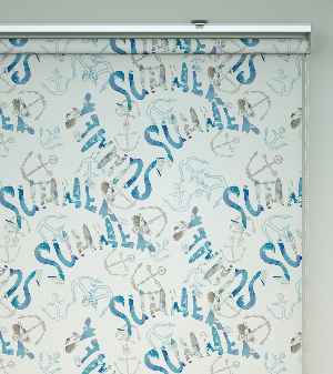 Summer Baskılı Stor Perde- Mavi-beyaz