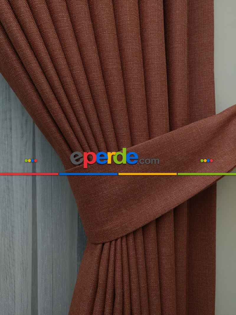 Keten Açık Kiremit Renk Düz Fon Perde- Kiremit Rengi