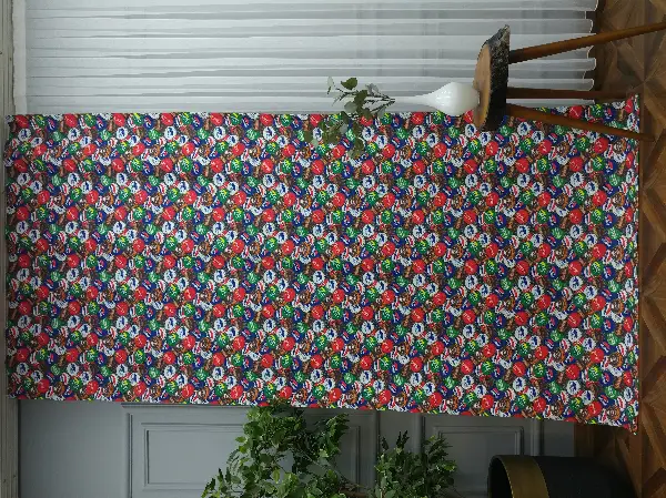 Pop-art Desenli Fon Perde Evm435 -p - Kumaşı Kalındır Duck Bezi Değildir.- Mavi-Kahve-Çok Renkli