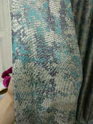 Salon Perdesi - Gri Yeşil Desenli Jakar Fon Perde (180)- Antrasit