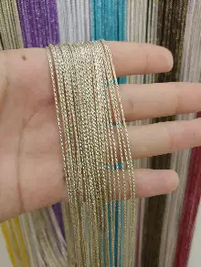 Mutfak İp Perde - Bej Gümüş Rengi İp Perde İnce Zincir Simli Serisi- Bej-gümüş