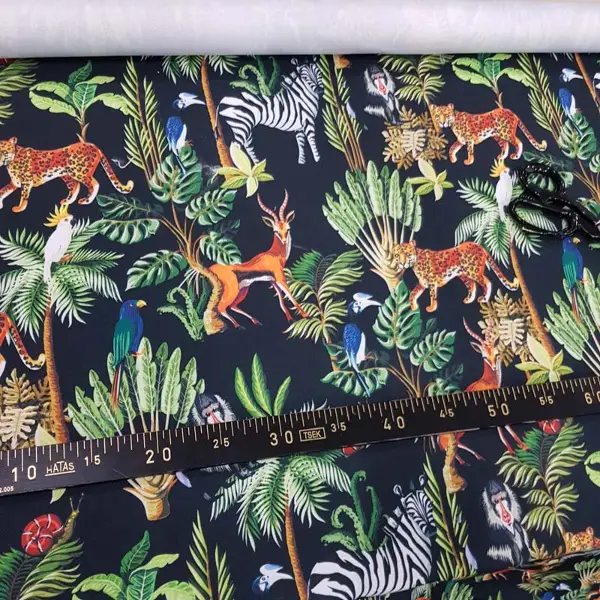 Tropikal Hayvan Desenli Fon Perde Evm581 Kumaşı Kalındır Duck Bezi Değildir- Yeşil-Mavi-Gri-Füme-Antrasit-Sarı-Beyaz-Turuncu