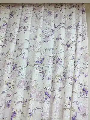 Mor Renk Gül Desenli Baskılı Fon Perde- Mor-Lila-Ekru