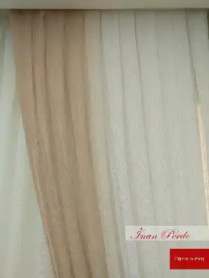 Degrade Renk Geçişli Fransız Danteli Düz Tül Perde - Hazır Ölçü - (tek Kanat Fon Hediyelidir).- Bej-Ekru