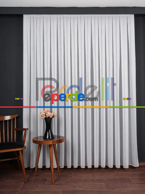Ozi Yeni Sezon Çizgili Örme Tül Perde