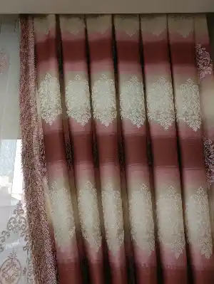 Renk Geçişli Jakar Desenli Salon Fon Perdesi - Pembe - Kiremit - Bej ( Kendinden Saçaklı)- Bej-pembe-kiremit Rengi