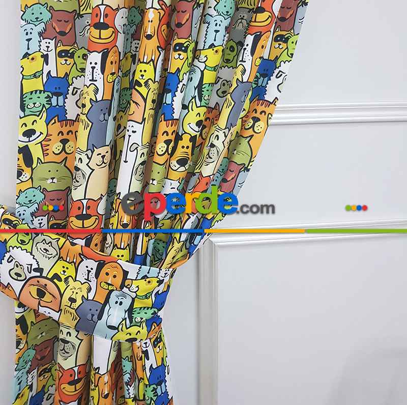 Çocuk Odası Fon - Sevimli Hayvanlar Fon Perde- Yeşil