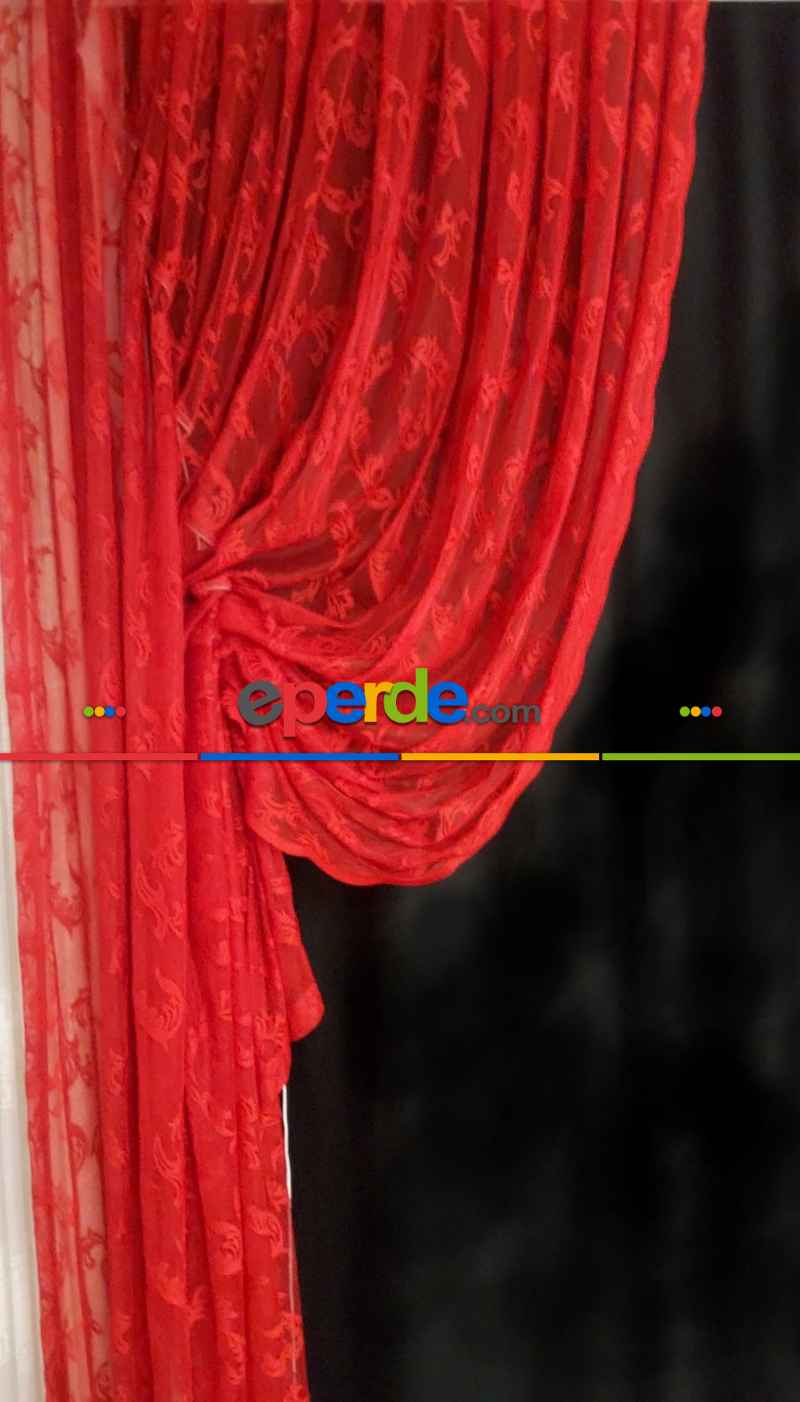 Tül Fon Kırmızı Fon Perde- Kırmızı