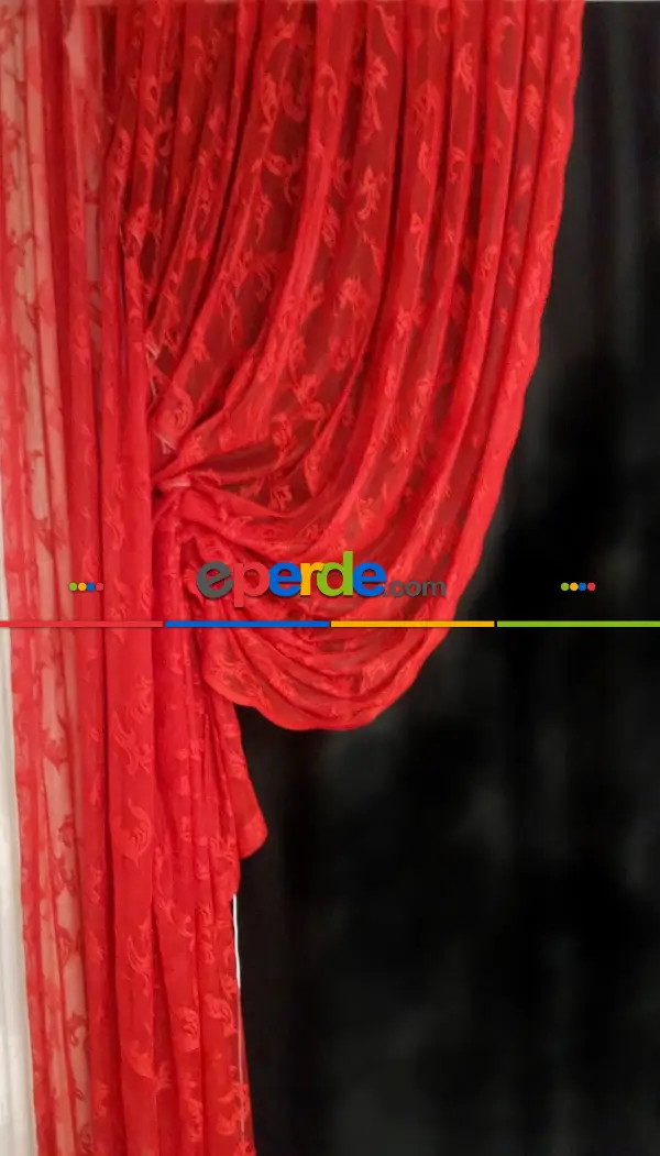 Tül Fon Kırmızı Fon Perde- Kırmızı