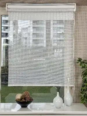 Ekru Gümüş Simli Çiftli Sistem Tül Stor Perde, Standart Metal Kasalı Yüksek Kalite Kornişe Kolay Montaj Seçenekli