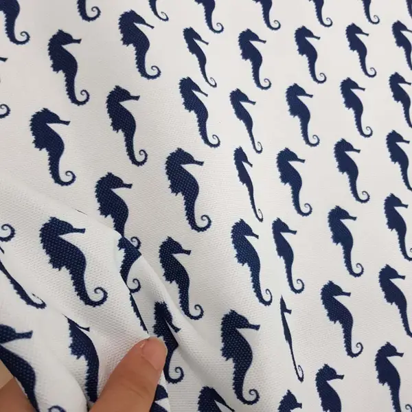 Bebek Odası - Marin Serisi Deniz Atı Desenli Fon Perde Evm1512-2 Kumaşı Kalındır Duck Bezi Değildir- Lacivert-Beyaz
