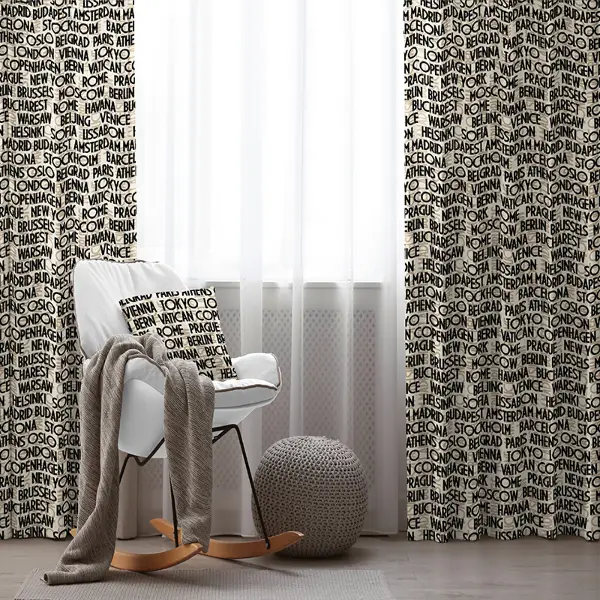 Genç Odası - Yazılı Desenli Fon Perde Evim543 Kumaşı Kalındır Duck Bezi Değildir- Mavi-beyaz