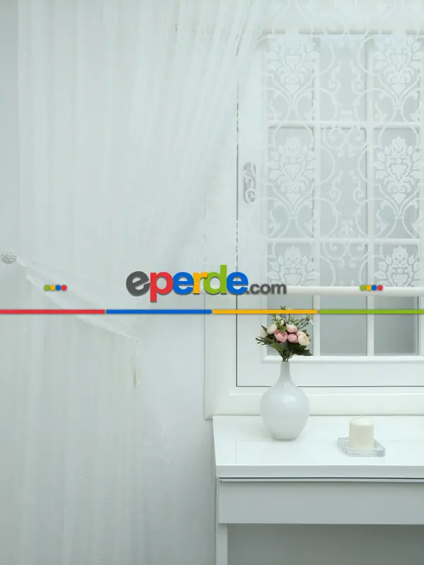 Ekru Kdk Örme Tül Fon Perde#- Ekru