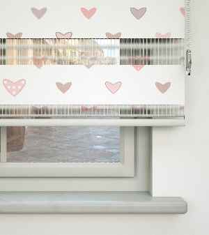 Kalp Desenli Baskılı Zebra Perde- Çok Renkli