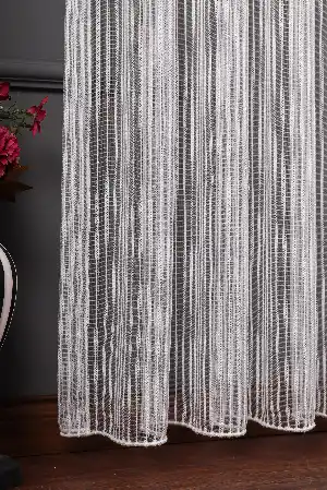 Zigzag Desen Gümüş Simli Armür Tül Perde Grz 2176