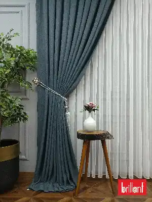 Brillant Keten Mavi Grimsi Renk Düz Fon Perde 180cm- Mavi Doymamış