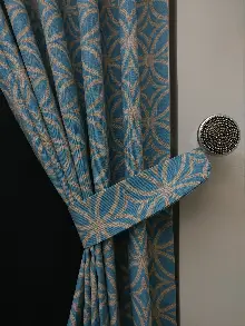 Dairesel Desenli Yatak Odası Fon Perde- Turkuaz