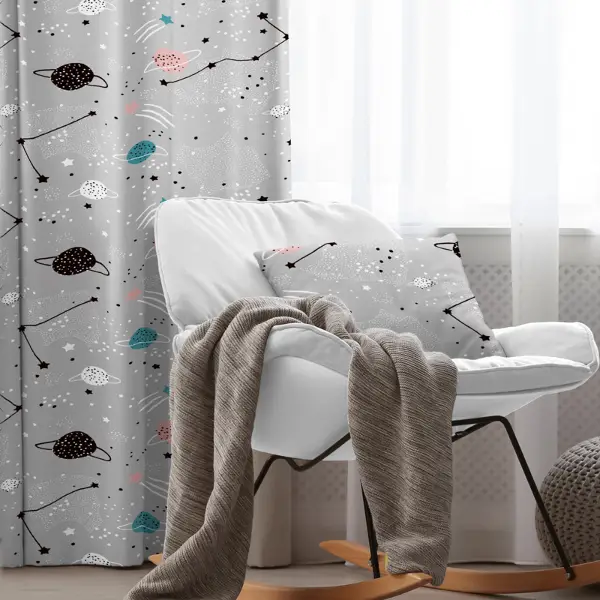 Çocuk Odası - Gezegen Desenli Fon Perde Evim497 Kumaşı Kalındır Duck Bezi Değildir- Mavi-beyaz