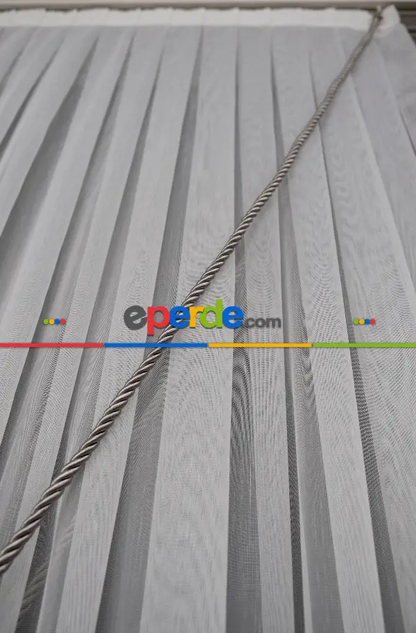 Hafif Keten Yalancı Kruvaze - Tülden Fon - Halat İle Yana Toplamalı Tül - Kordon Toplama Tül - Çift Veya Tek Kanat - Aksesuar İlave Ücretlidir - Kurşunlu Tül