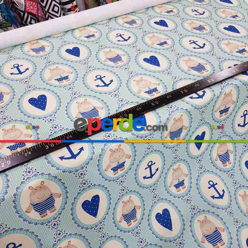 Ayıcık Ve Kalp Desenli Fon Perde Evm1098 Kumaşı Kalındır Duck Bezi Değildir- Beyaz