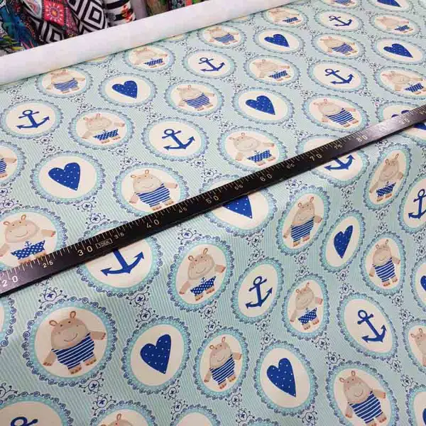 Bebek Odası Fon - Çapa Ayıcık Ve Kalp Desenli Fon Perde Evm1098 Kumaşı Kalındır Duck Bezi Değildir- Beyaz