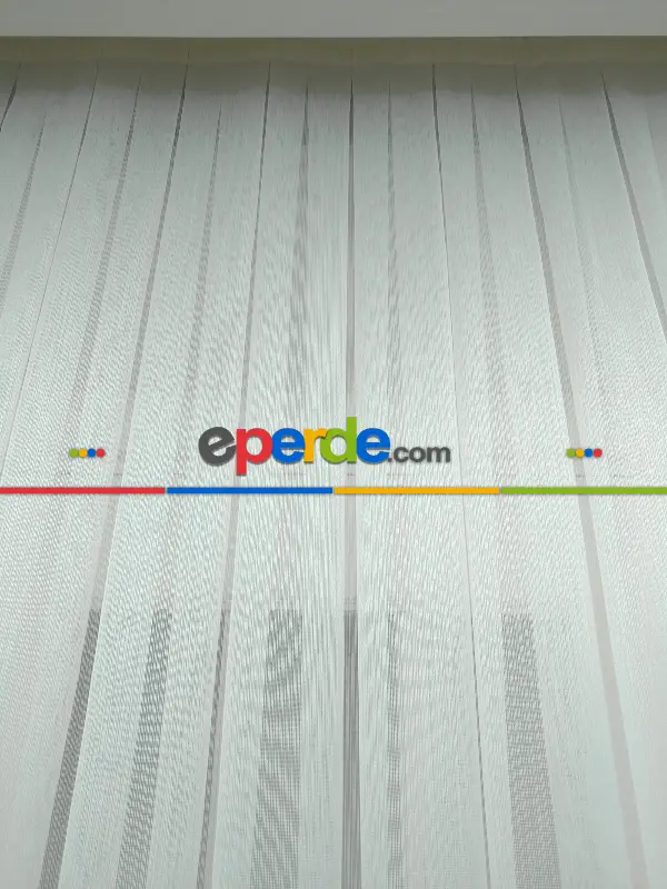 Oturma Odası - Ekru Sık Dokulu Çizgili Modern Düz Tül Perde Ütü İstemez