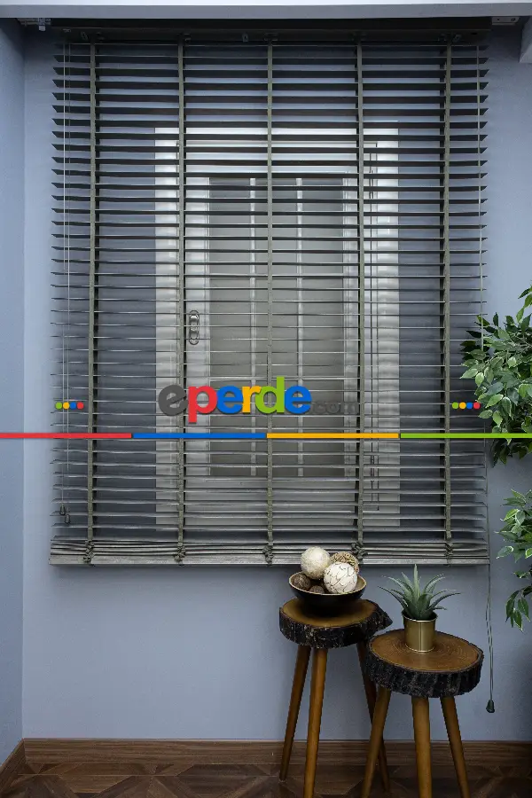 50 Mm Ahşap Jaluzi Perde - Kurdelalı- Haki