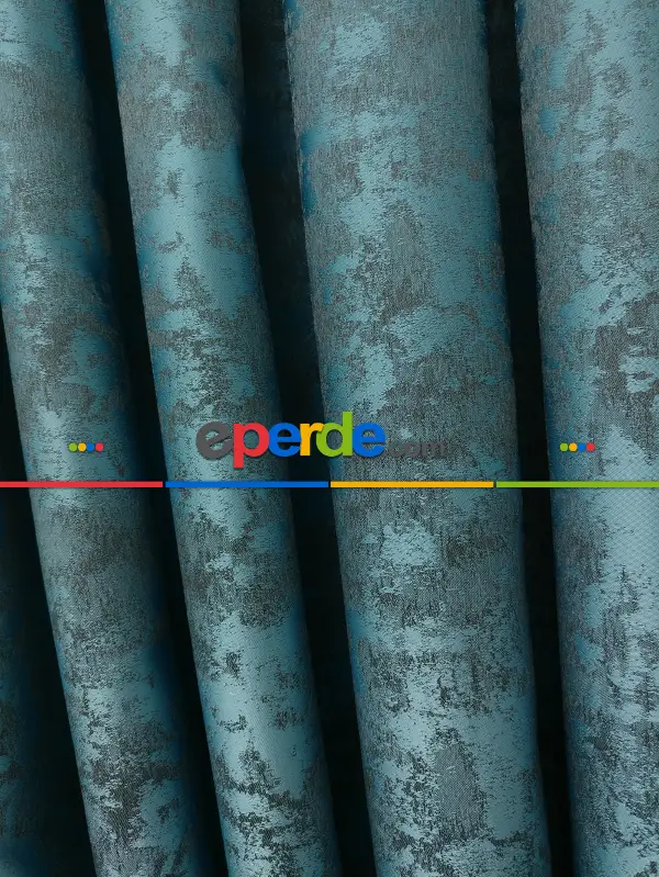 Açık Mavi Renk Jakar Desenli Fon Perde- Mavi Açık-mavi Grimsi