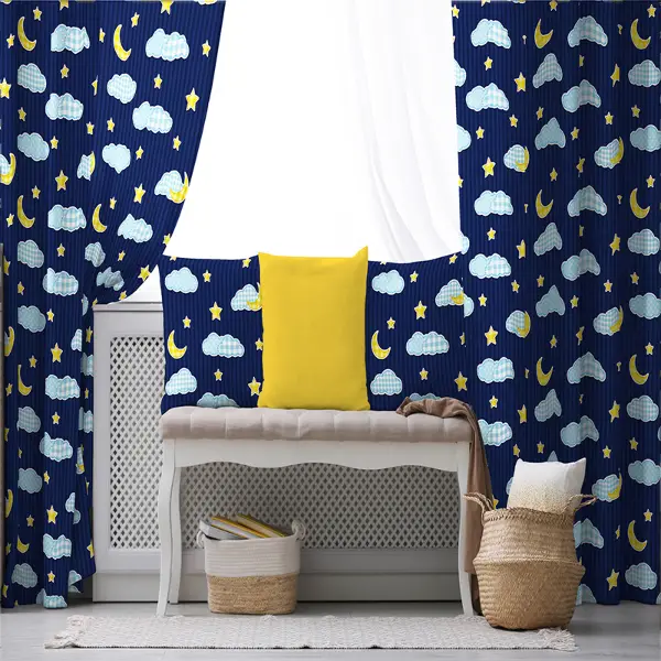 Gece Gökyüzü Desenli Fon Perde Evim834 Kumaşı Kalındır Duck Bezi Değildir- Mavi-beyaz