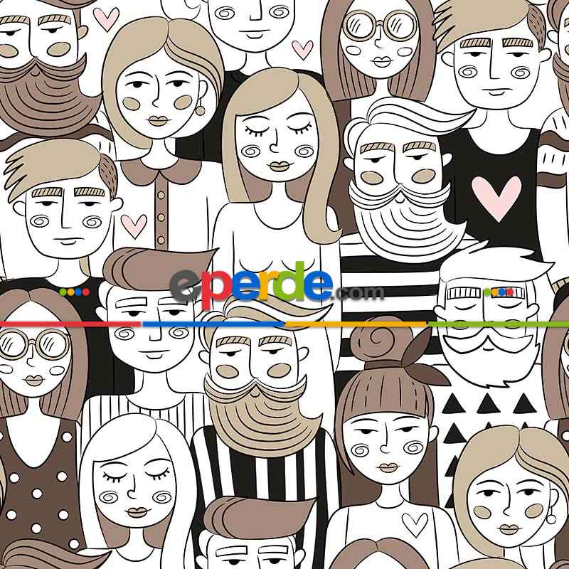 Pop-art Desenli Fon Perde Evm449 -p - Kumaşı Kalındır Duck Bezi Değildir.- Beyaz-Kahve-Çok Renkli