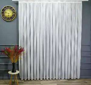 Asya Desenli Trend Model Eteği Kurşunlu Çizgili Tül Perde