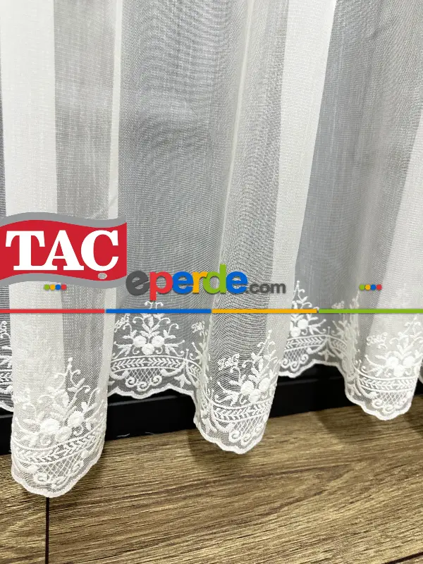 Yatak Odası - Taç Etek Topçuklu Ütü İstemez Alt İşlemeli Model Tül Perde