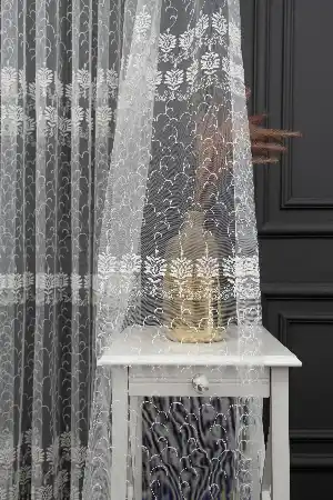 Salon Tül - Brode Yoğun İşlemeli Tül Perde Çok Dökümlü - Ütü İstemez - İtinalı Dikiş
