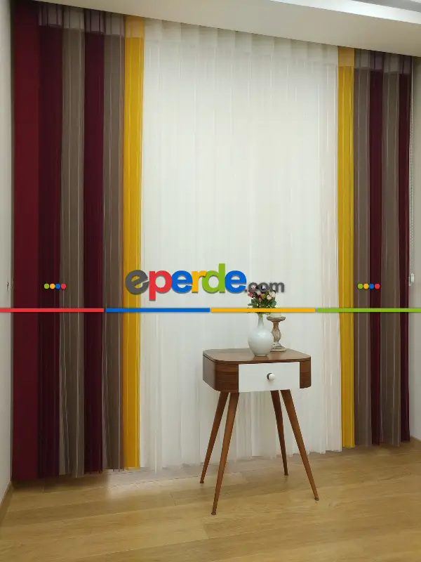 1. Kalite Çizgili Tül Dikey Zebra Perde - Ft-35 Bordo , Ft-09 Elegans , Ft-16 Hardal , Ft-02 Ekru- Bordo-ekru-sütlü Kahve-hardal Sarısı