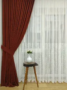 Kırmızı Koyu Rengi Düz Fon Perde Dökümlü Birinci Kalite 300 Cm Geniş En Daha Hesaplı- Kırmızı Koyu