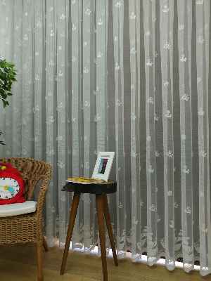 Çocuk Odası Tül Perde - Denizci Desen Çapalı Tül Perde- Ekru