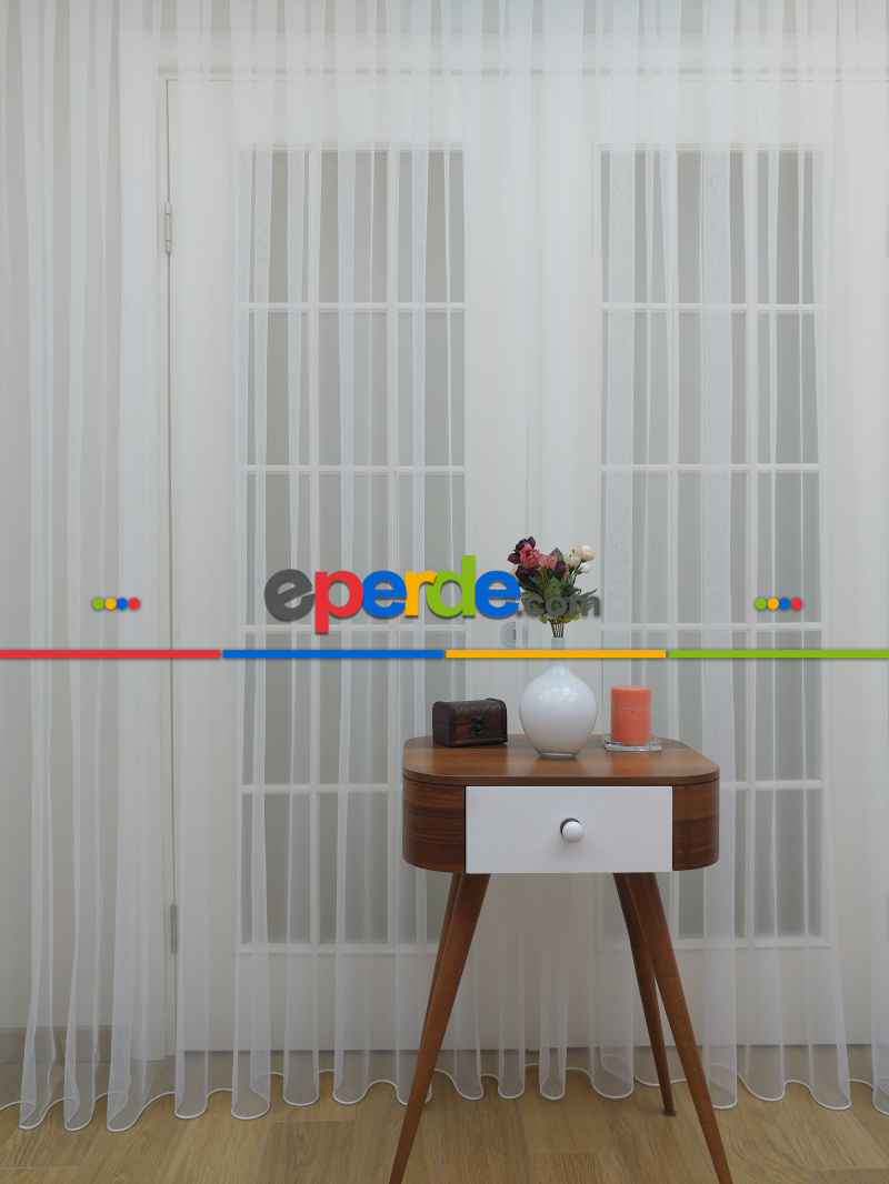 Oturma Odası - Grek Tül Perde - Petek Zemin (dökümlü) Ekru Renk Kırık Beyaz- Ekru