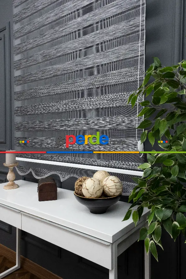 Genç Odası - Yüksek Kaliteli Düz Bambu Koyu Gri Antirasit Zebra Perde