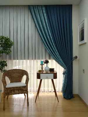 Mavi Lacivert Renk Kombinli Desenli Fon Perde- Lacivert-mavi