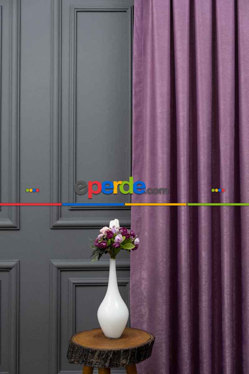 Salon - Soft Fon Perde Koyu Lila Dökümlü En - Lila Koyu Lila