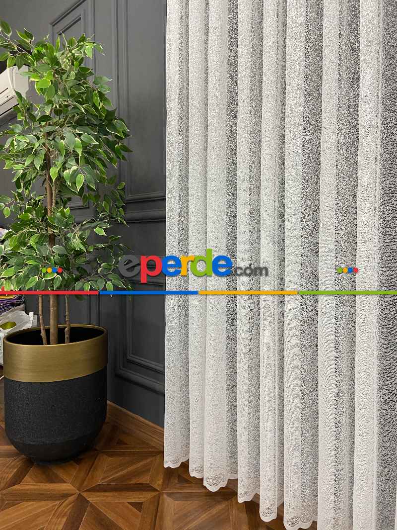 Mutfak Jakarlı Örme Tül Kum Desen- Ekru