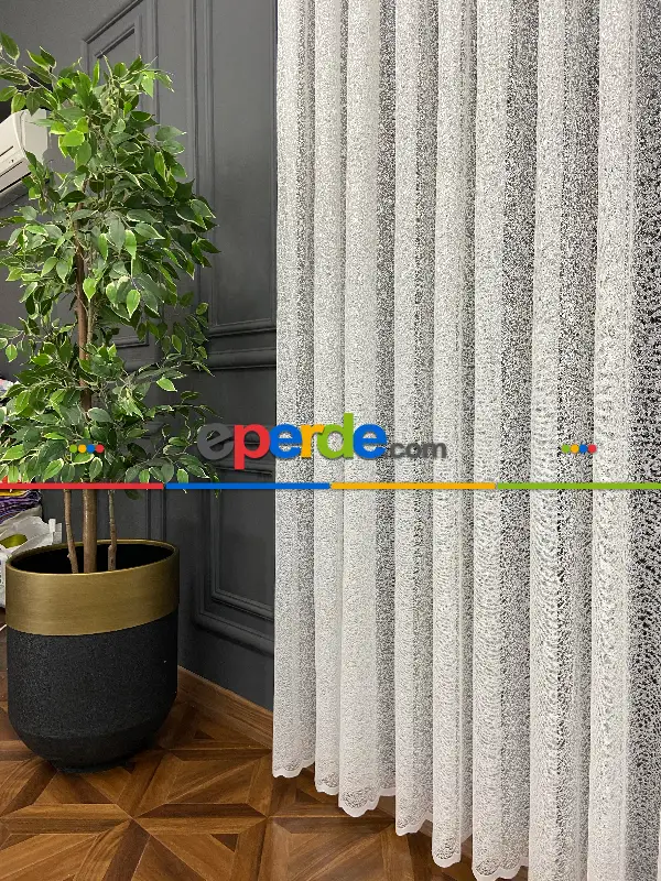 Mutfak Jakarlı Örme Tül Kum Desen- Ekru